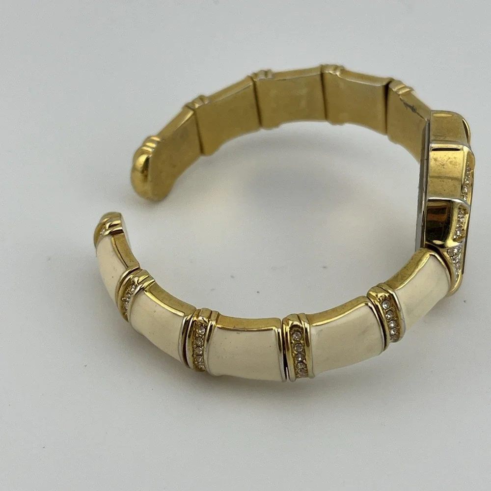 R.J. Graziano Watch Women Cream Enamel &‎ Crystals Gold Bangle- New Battery